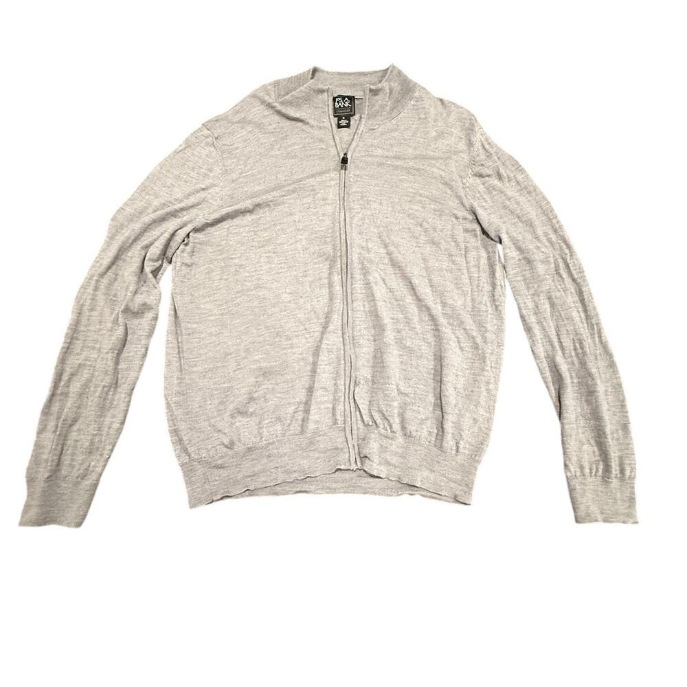 Jos A. Bank Traveler Men's XL Gray 100% Merino Wool Full-Zip Cardigan Sweater